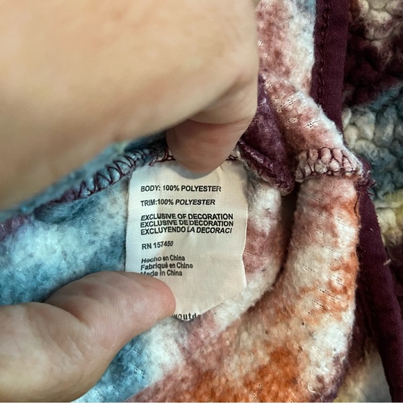 Brown and Blue Cowl Neck Sweater with Geometric Patterns - Picture 4 of 7